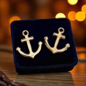Gold Plated Anchor Charm Earrings Nautical Theme Vintage Very Good Condition
